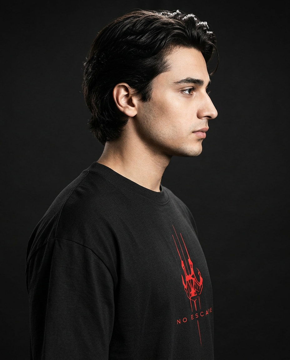 Zero Percentile "No Escape" Oversized Graphic T-Shirt | Red Cyberpunk Back Print | 240 GSM 100% Cotton Premium Streetwear Tee| Men