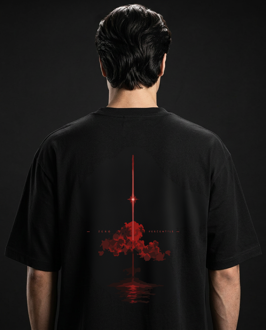 Zero Percentile "No Escape" Oversized Graphic T-Shirt | Red Cyberpunk Back Print | 240 GSM 100% Cotton Premium Streetwear Tee| Men
