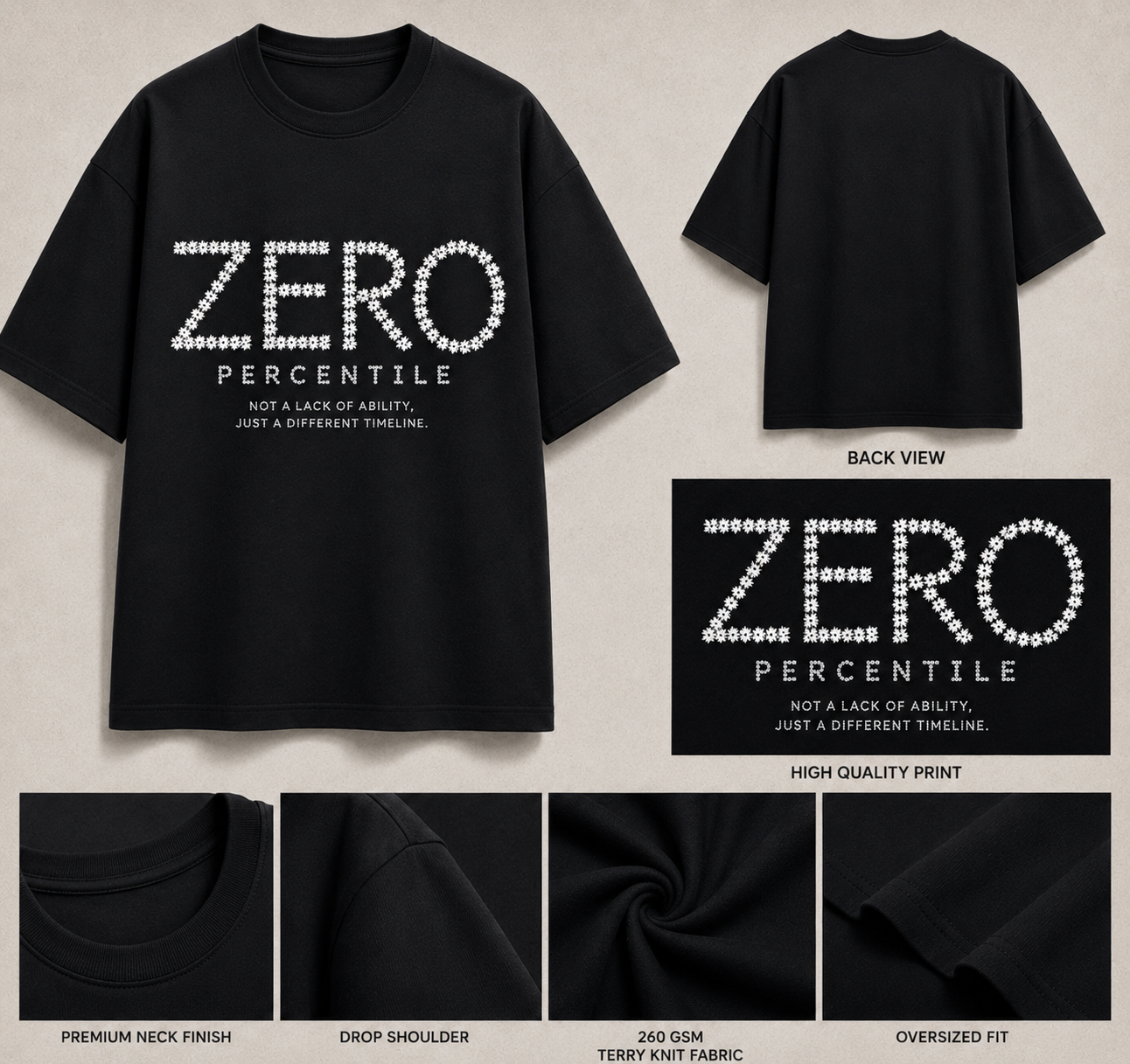 Zero Classic Logo Oversized T-Shirt | 260 GSM Terry Cotton Blend