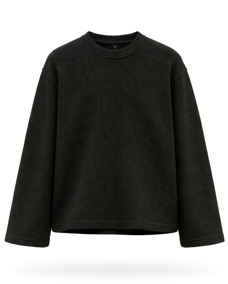 Minimal Core Waffle Knit Long Sleeve Tee | 240 GSM 100% Cotton