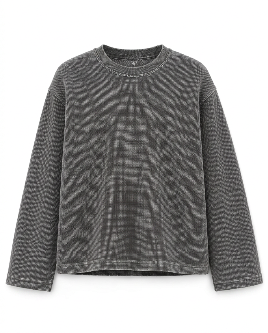 Minimal Core Waffle Knit Long Sleeve Tee | 240 GSM 100% Cotton