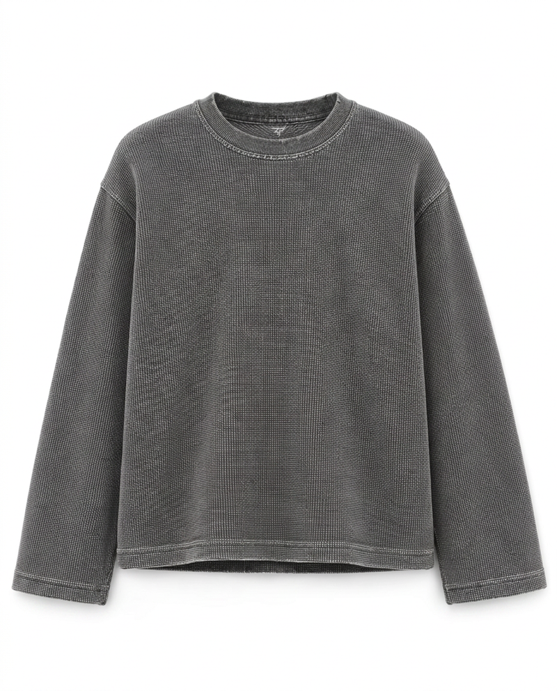 Minimal Core Waffle Knit Long Sleeve Tee | 240 GSM 100% Cotton