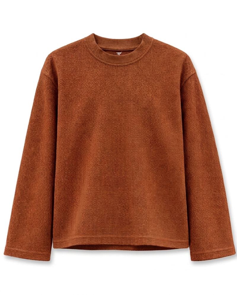 Minimal Core Waffle Knit Long Sleeve Tee | 240 GSM 100% Cotton