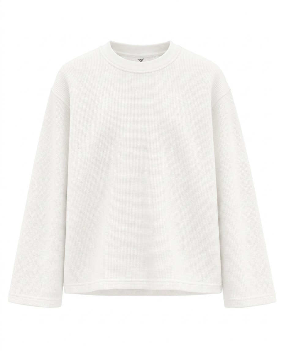 Minimal Core Waffle Knit Long Sleeve Tee | 240 GSM 100% Cotton