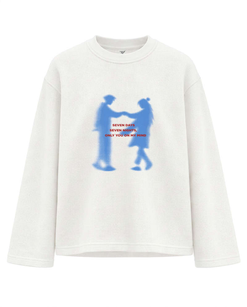 Zero Percentile Waffle Knit Long Sleeve Tee  "Seven Days, Seven Nights" Graphic | Premium Boxy Fit | 240 GSM | 100% Cotton
