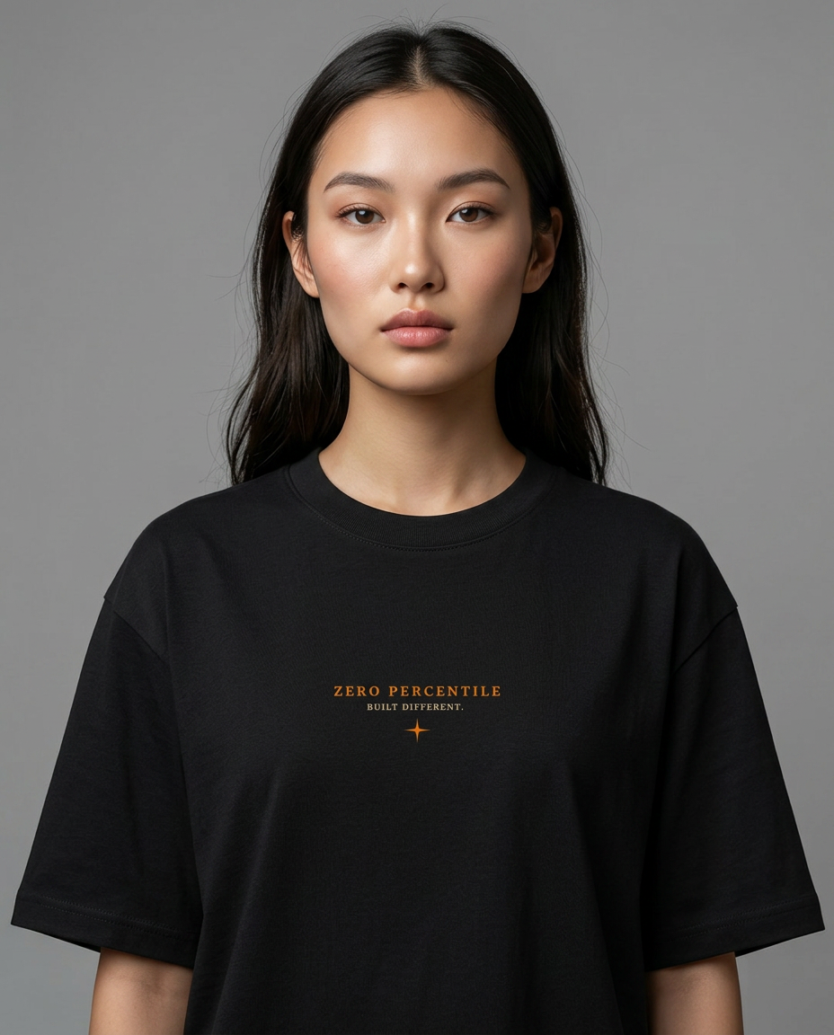 Zero Percentile® Built Different Oversized T-Shirt for Women | 240 GSM Heavyweight 100% Cotton | Premium Graphic Streetwear Tee | Black