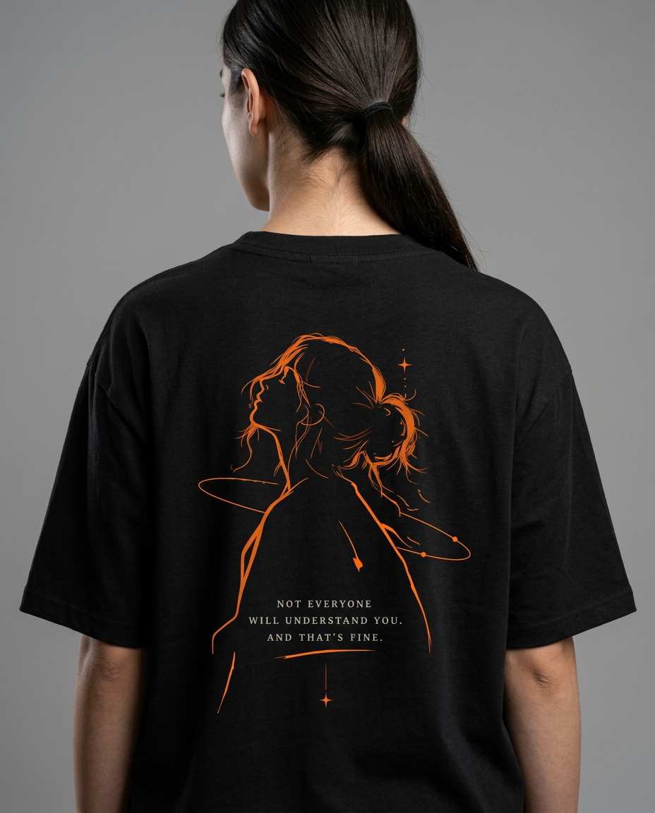 Zero Percentile® Built Different Oversized T-Shirt for Women | 240 GSM Heavyweight 100% Cotton | Premium Graphic Streetwear Tee | Black