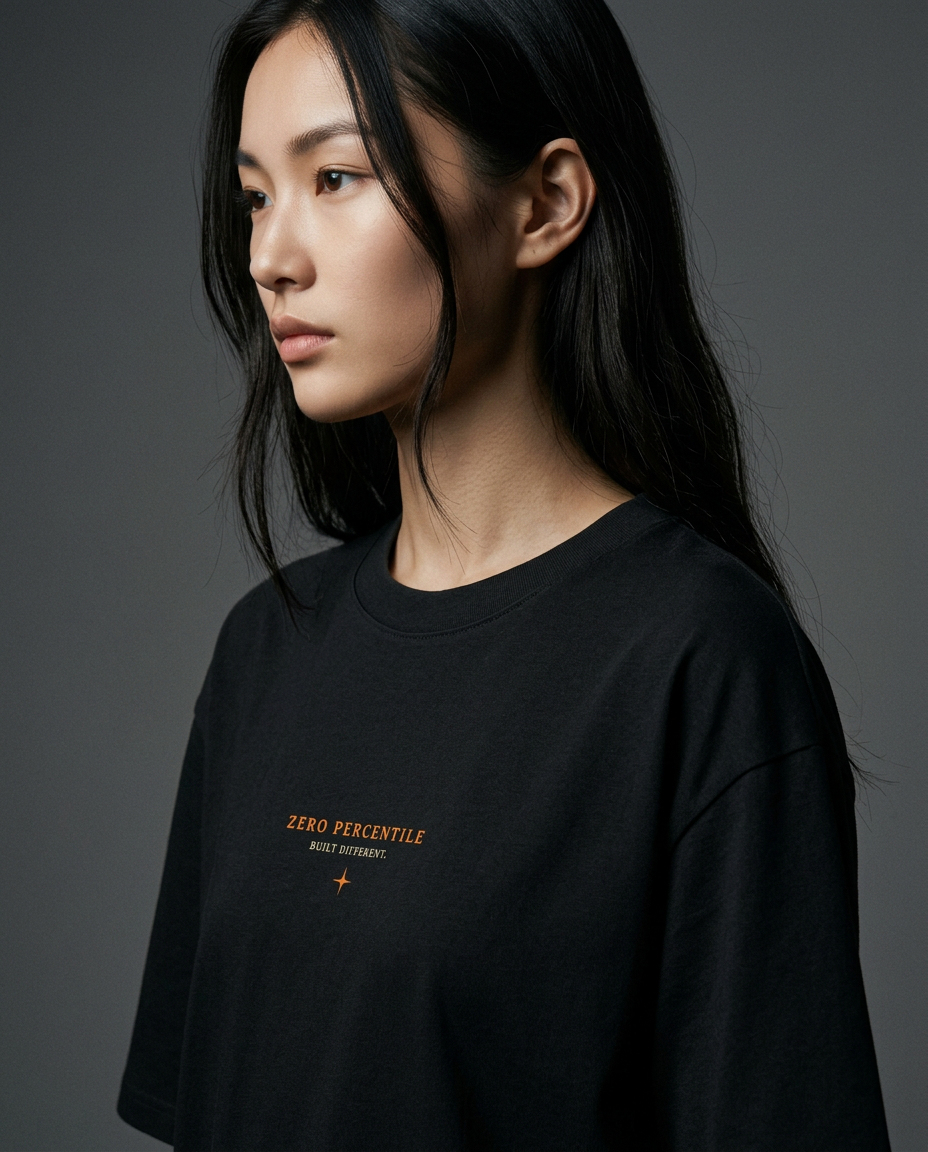 Zero Percentile® Built Different Oversized T-Shirt for Women | 240 GSM Heavyweight 100% Cotton | Premium Graphic Streetwear Tee | Black