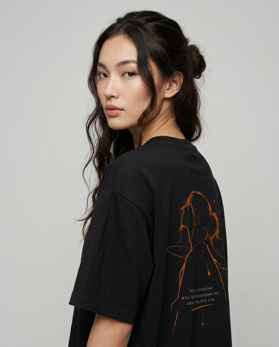 Zero Percentile® Built Different Oversized T-Shirt for Women | 240 GSM Heavyweight 100% Cotton | Premium Graphic Streetwear Tee | Black