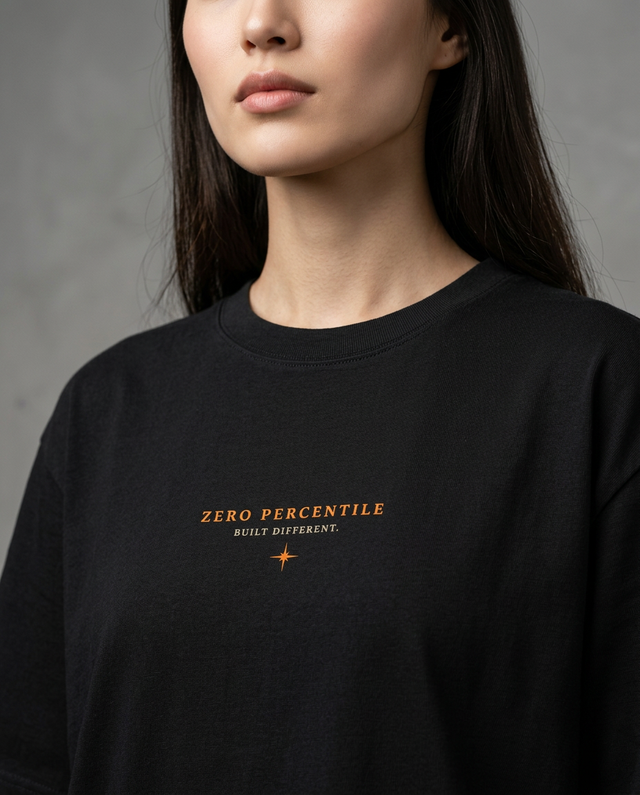Zero Percentile® Built Different Oversized T-Shirt for Women | 240 GSM Heavyweight 100% Cotton | Premium Graphic Streetwear Tee | Black