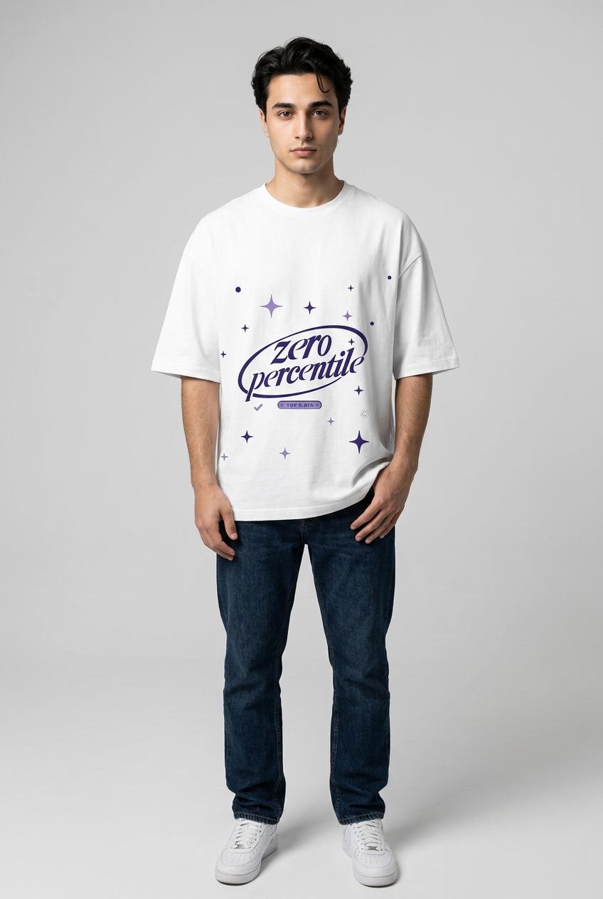 Zero Percentile Oversized Graphic T-Shirt | 240 GSM Premium Heavyweight Cotton | Front &amp; Back Print | Men